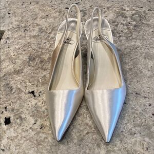 Elegant White Slingback Heels these are white satin